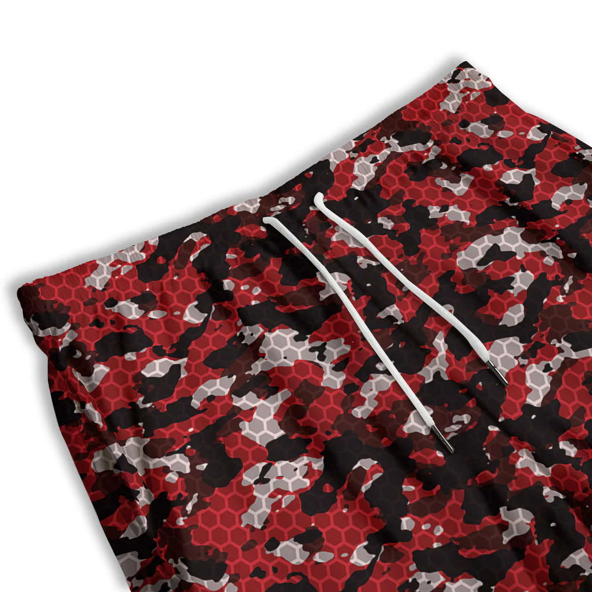 Red Black Hi Tech Camo Hexagonal Grid Print Pattern Men's Athletic Shorts - Image 3
