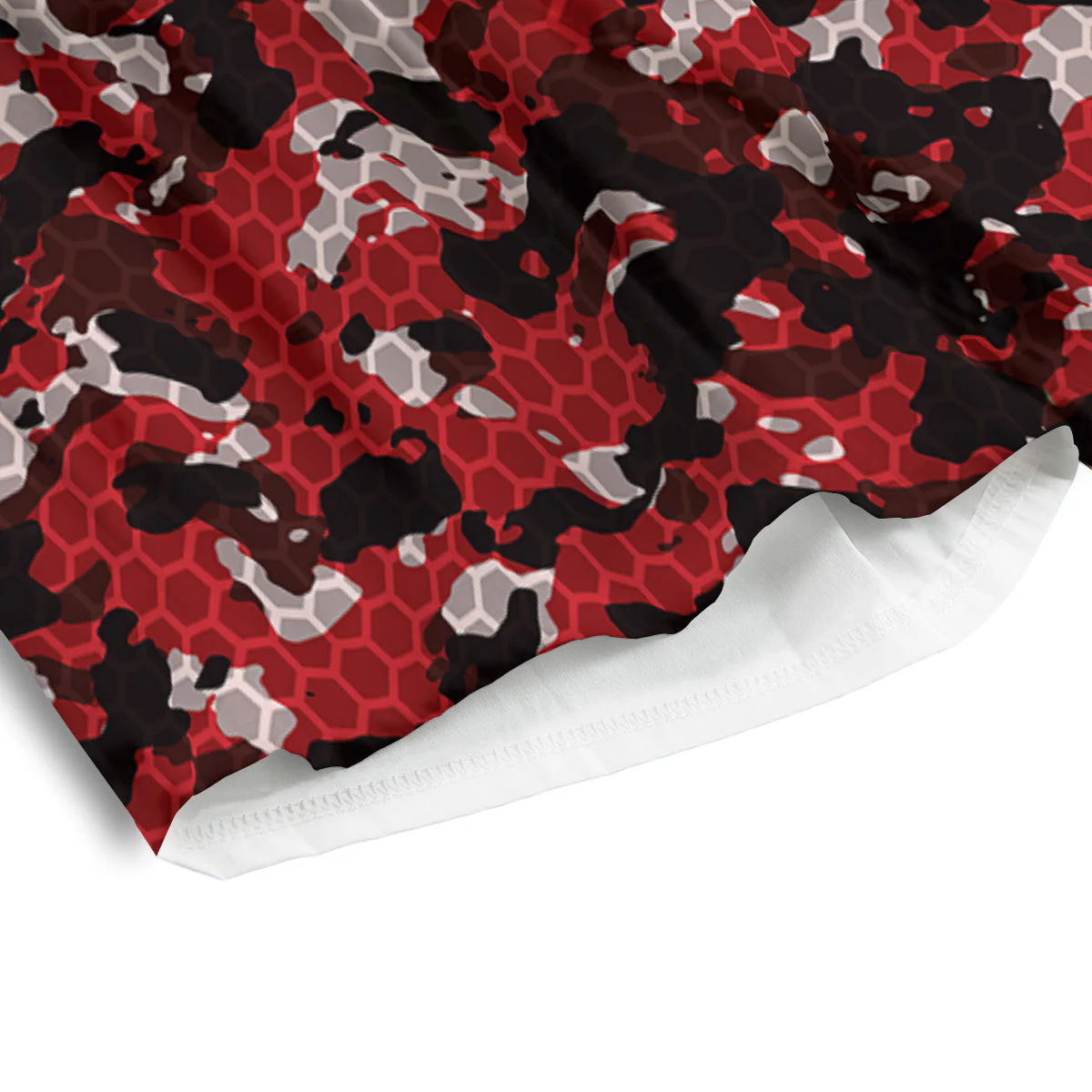 Red Black Hi Tech Camo Hexagonal Grid Print Pattern Men's Athletic Shorts - Image 4