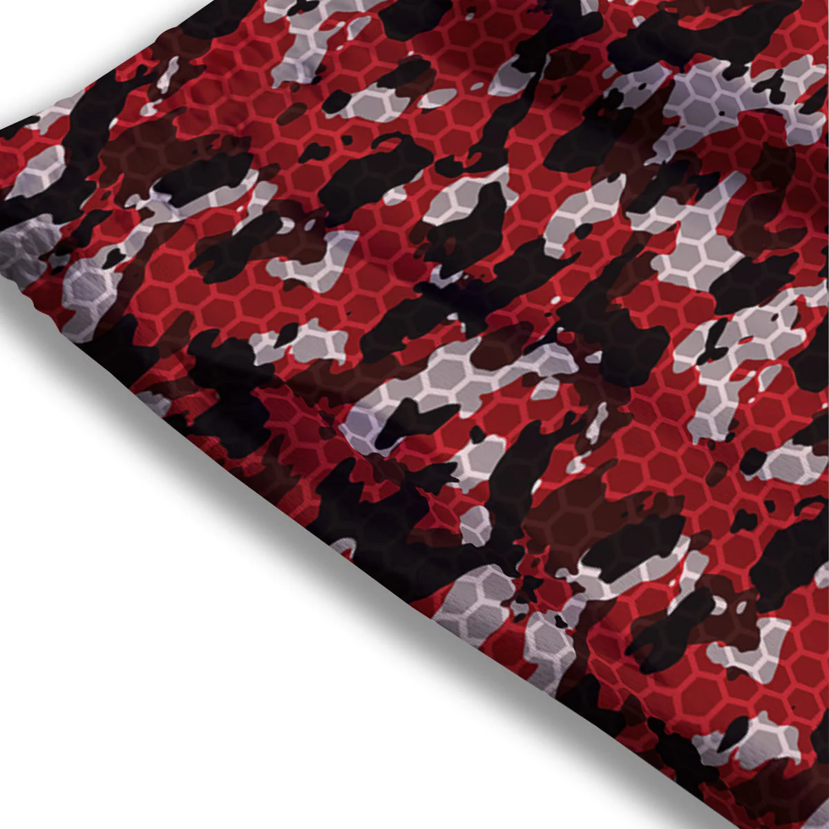 Red Black Hi Tech Camo Hexagonal Grid Print Pattern Mesh Shorts - Image 3