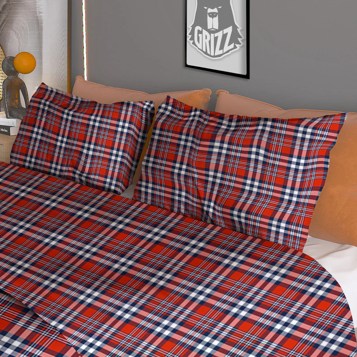 Red Blue And White Check Print Pattern Duvet Cover Bedding Set - Image 3