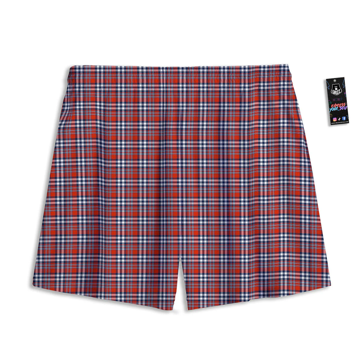 Red Blue And White Check Print Pattern Mesh Shorts - Image 2