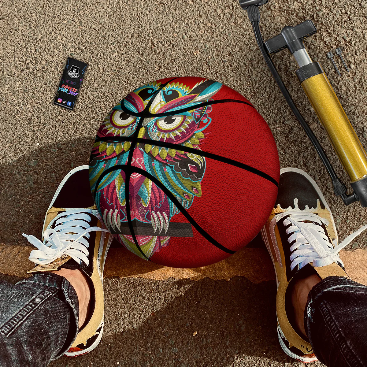 Red Colorful Owl Print Basketball - Image 2