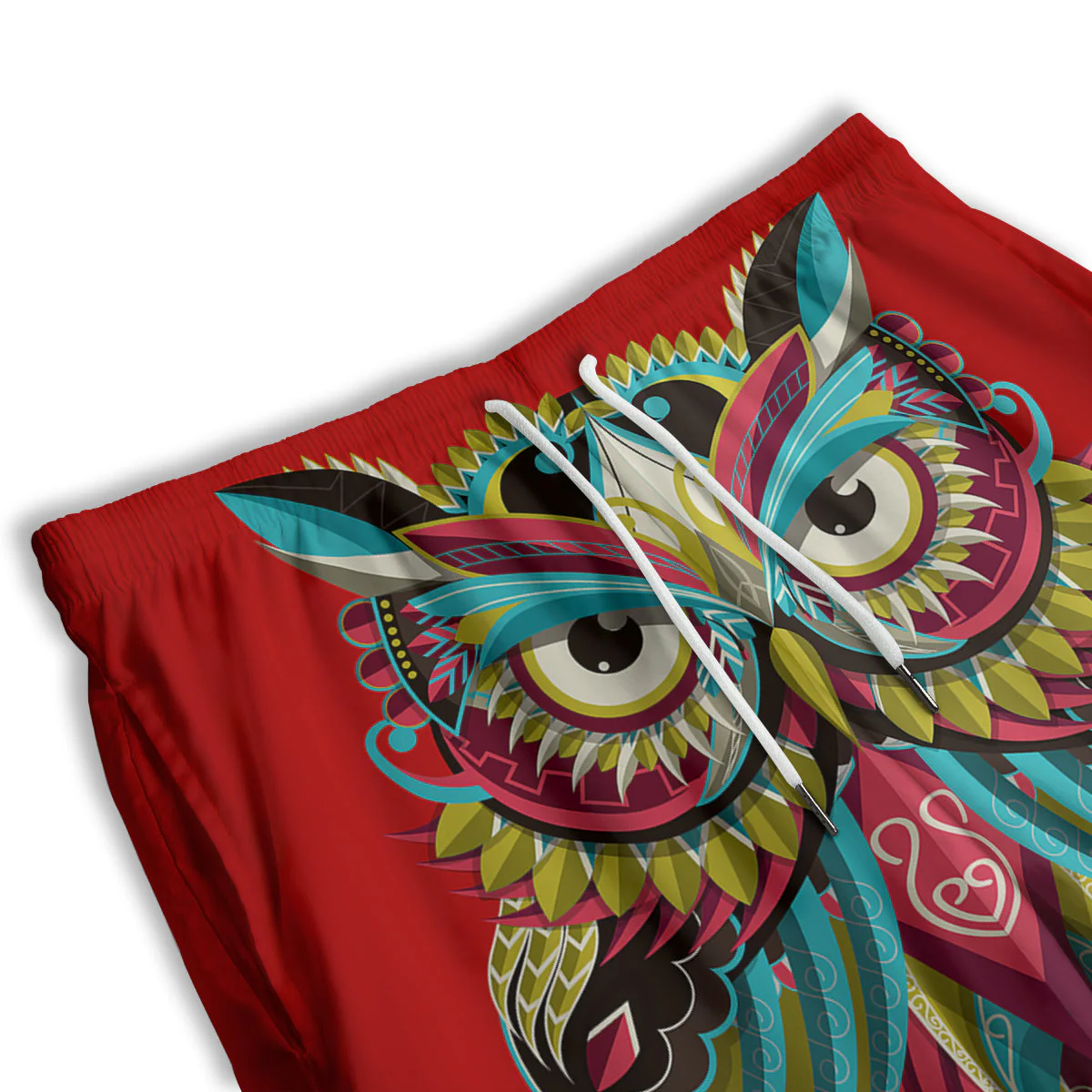 Red Colorful Owl Print Men's Athletic Shorts - Image 3