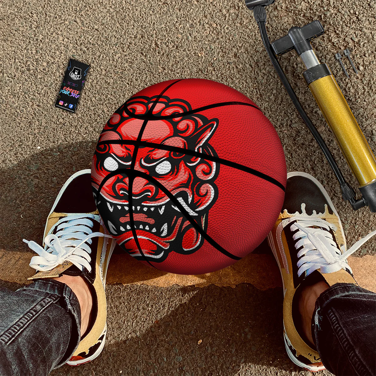 Red Foo Dog Print Basketball - Image 2