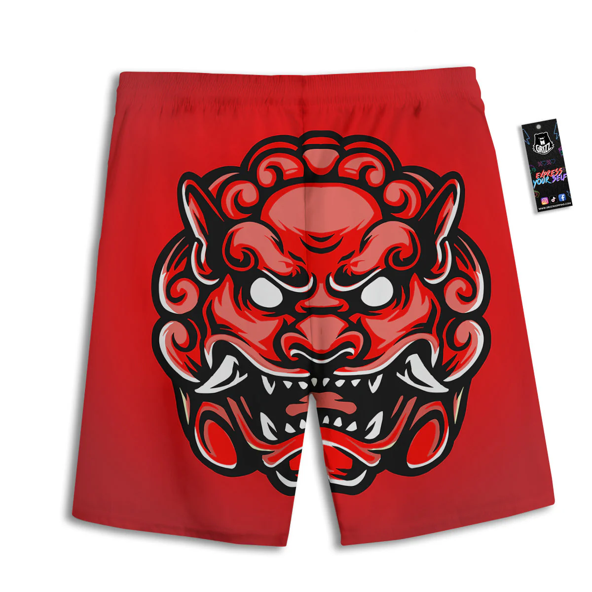 Red Foo Dog Print Men's Athletic Shorts - Image 2
