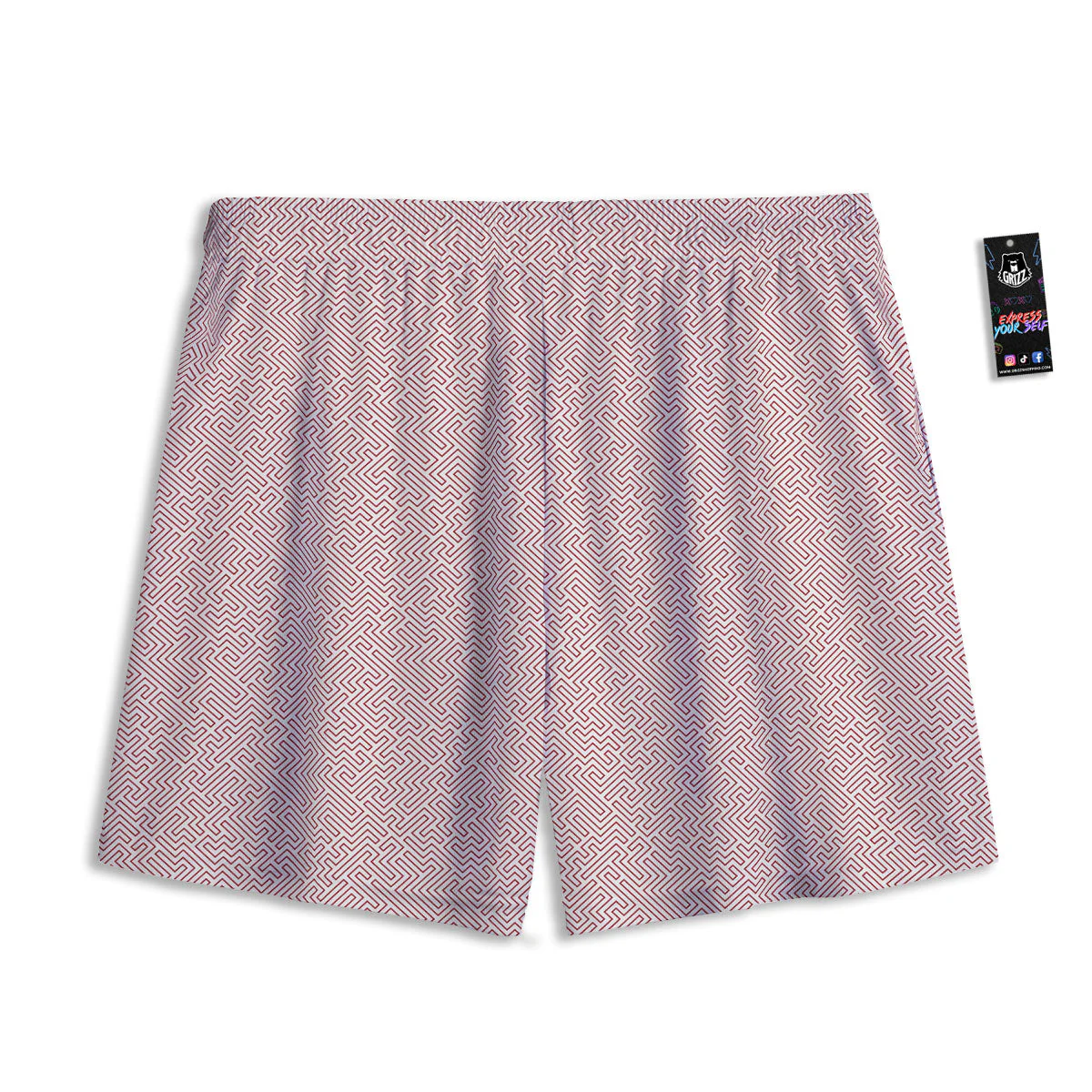Red Geometric Maze Print Mesh Shorts - Image 2