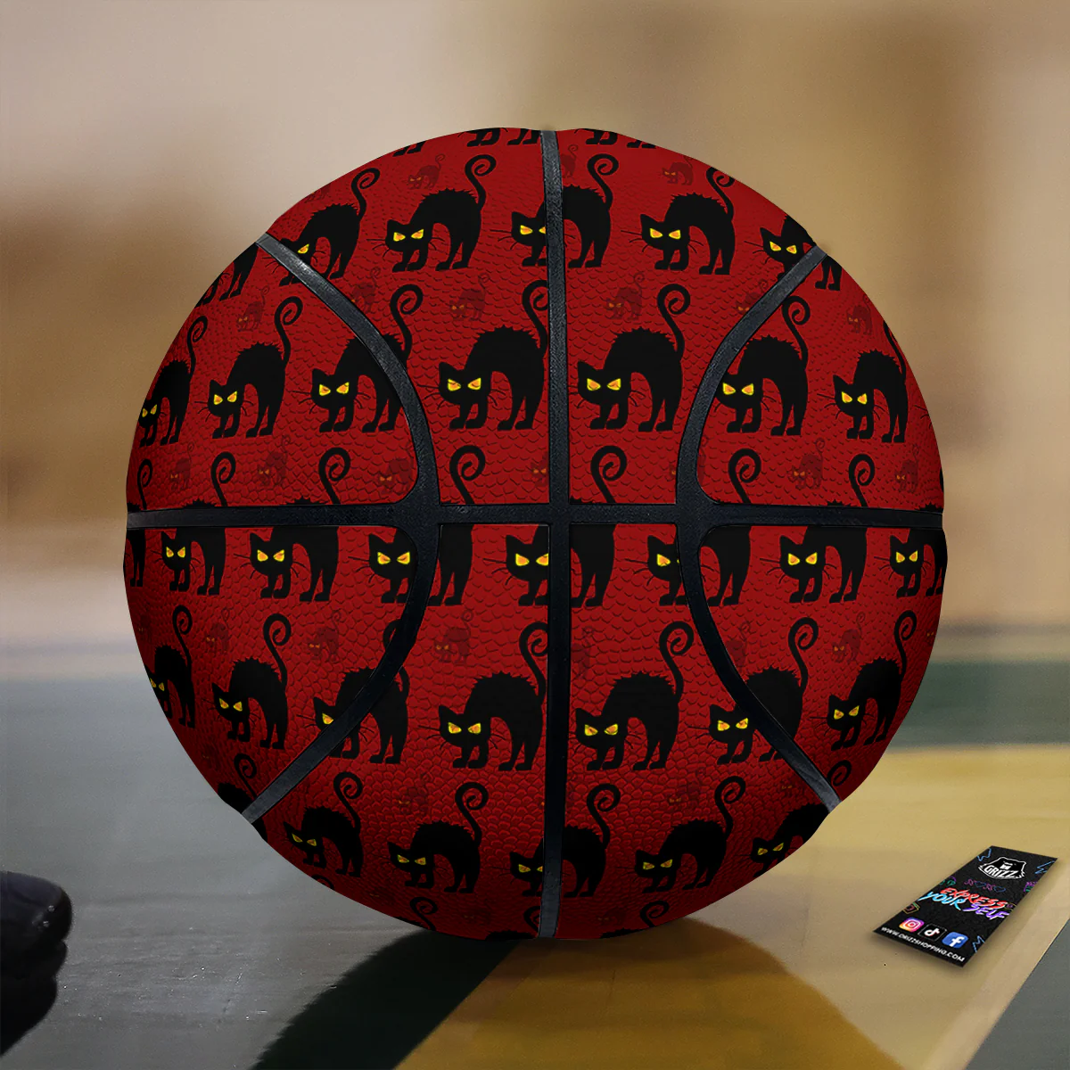 Red Halloween Cat Print Pattern Basketball