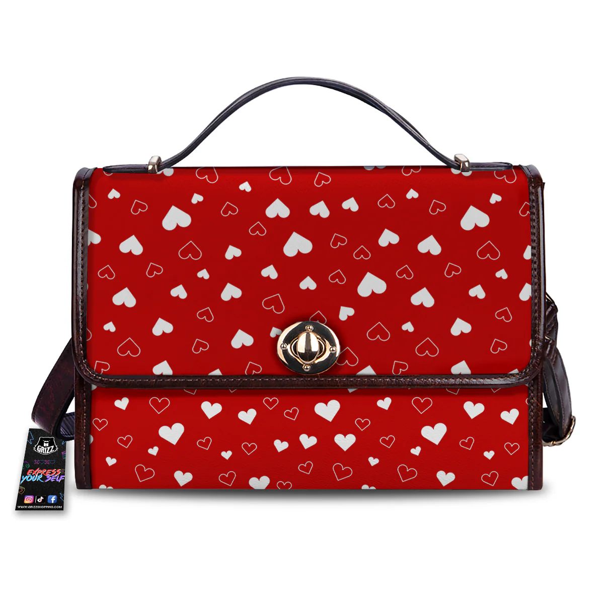 Red Heart And White Print Pattern Women's Satchel Bag