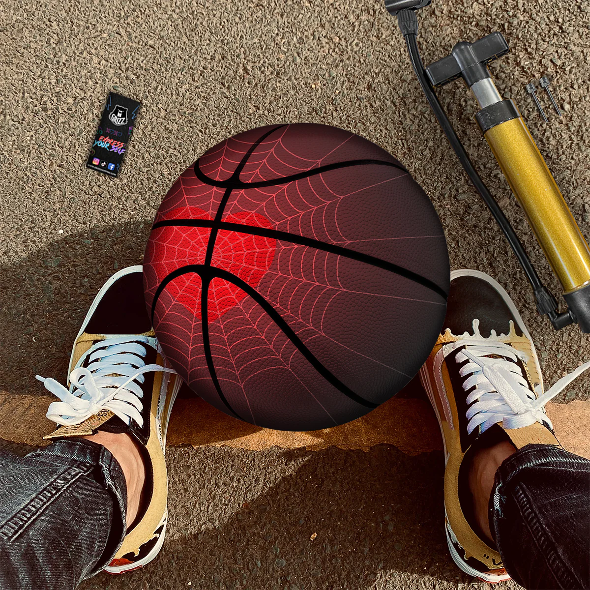 Red Heart Spider Web Print Basketball - Image 2