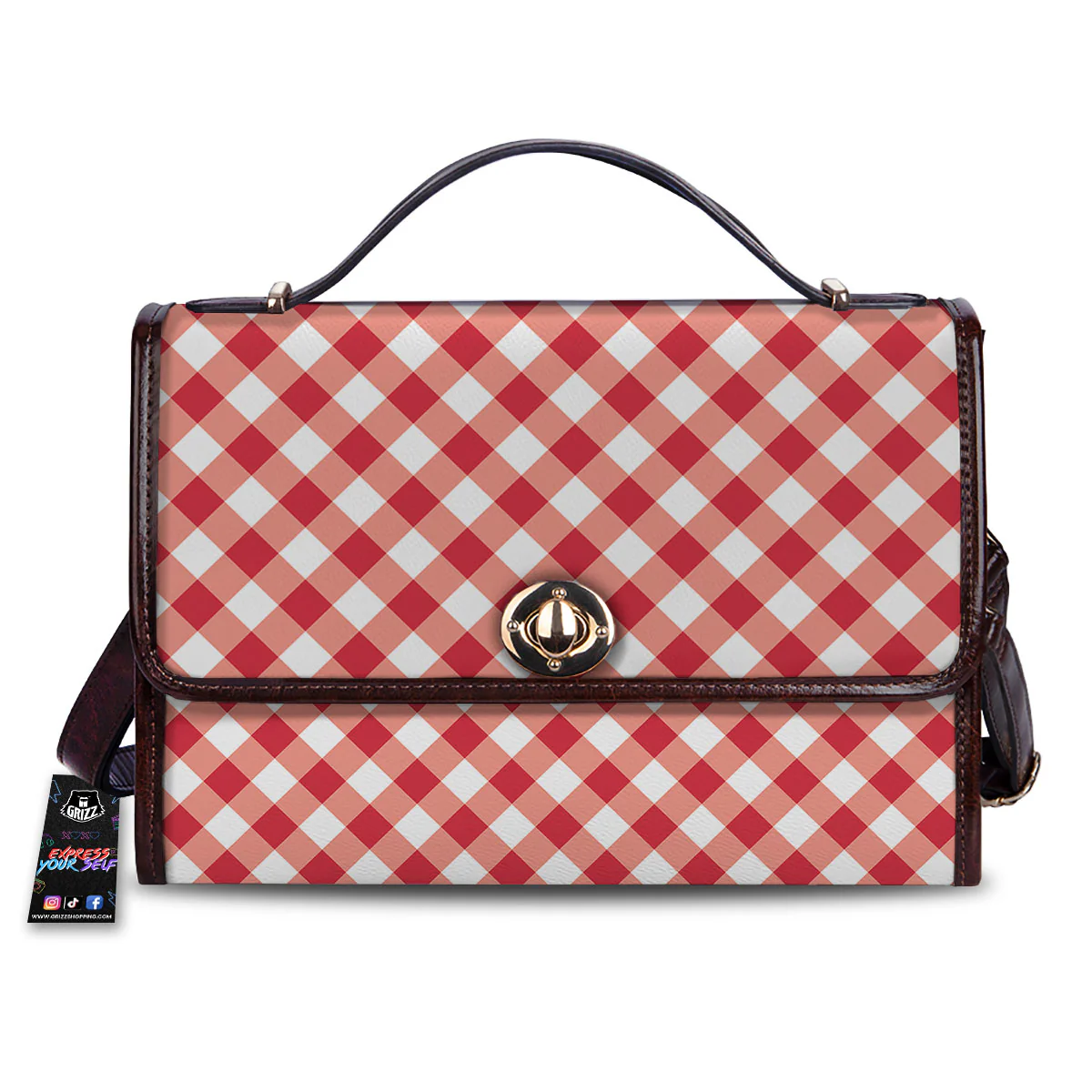 Red Lava And White Gingham Print Women's Satchel Bag