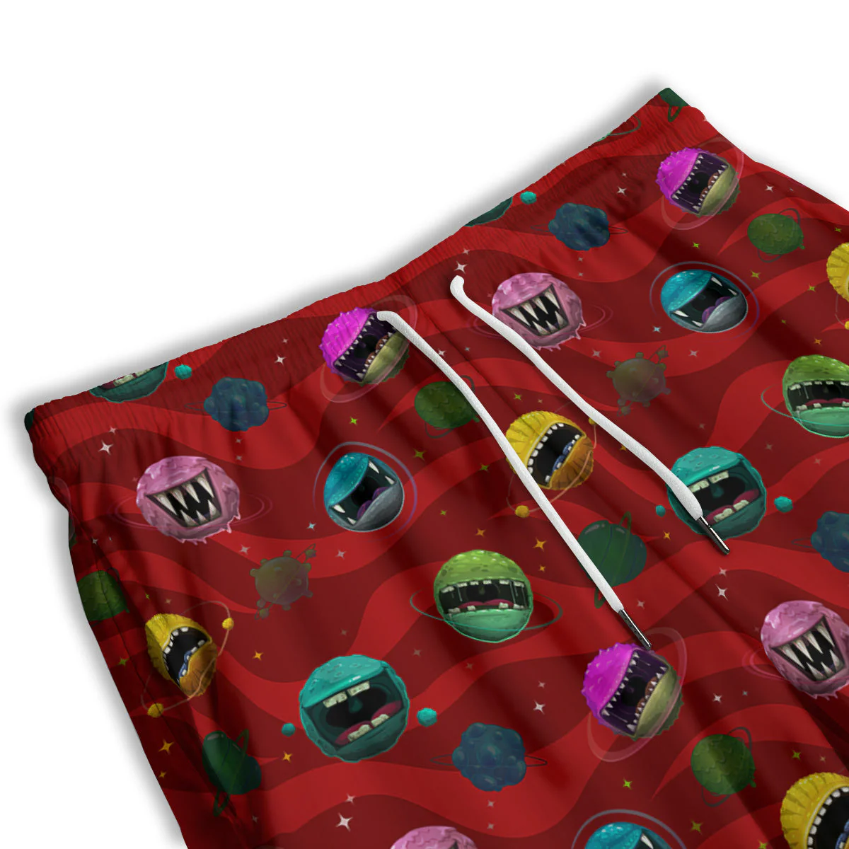 Red Monster Planets Print Pattern Men's Athletic Shorts - Image 3