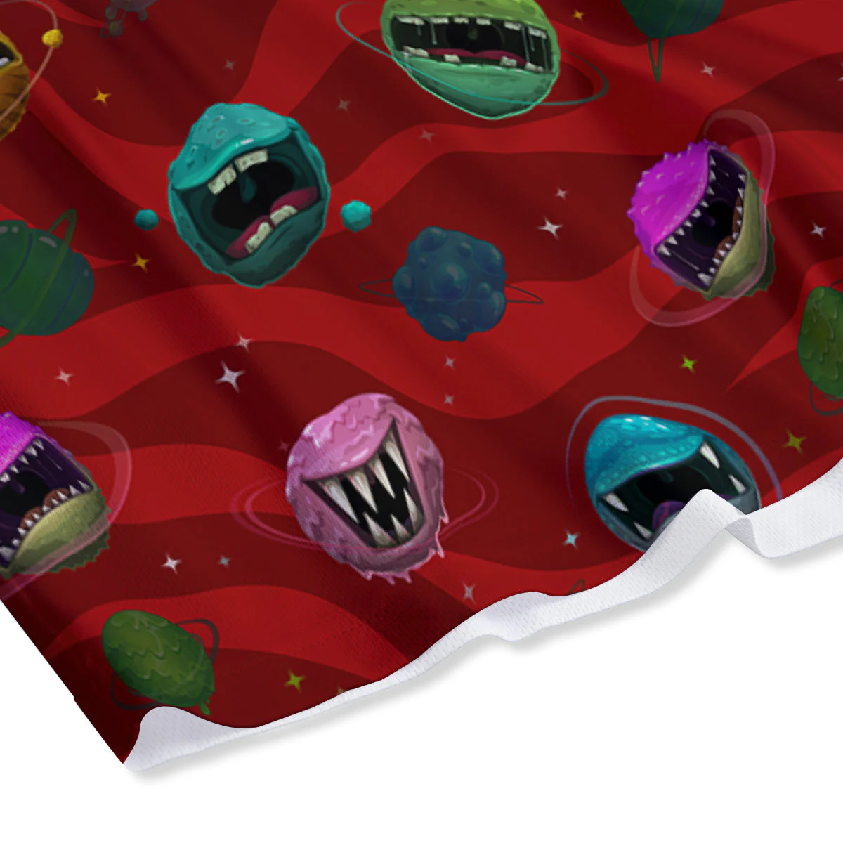 Red Monster Planets Print Pattern Mesh Shorts - Image 4