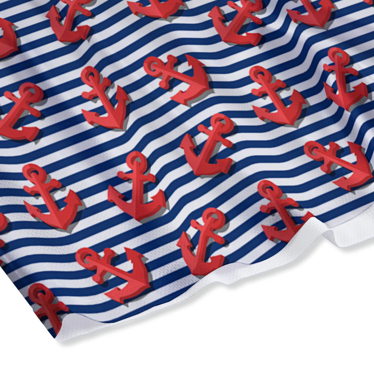 Red Nautical Anchor Blue Striped Print Mesh Shorts - Image 4