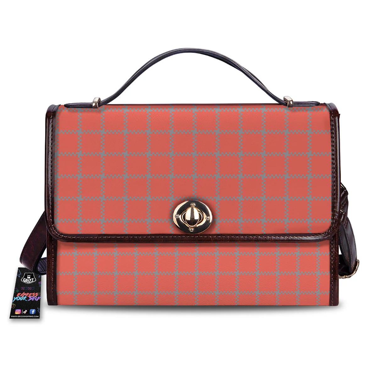 Red Pastel And Grey Tattersall Print Women's Satchel Bag