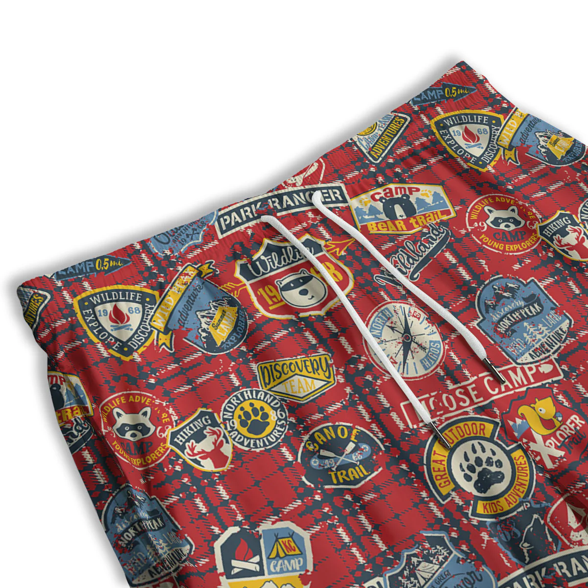 Red Plaid Mountain Camp Tartan Print Men's Athletic Shorts - Image 3