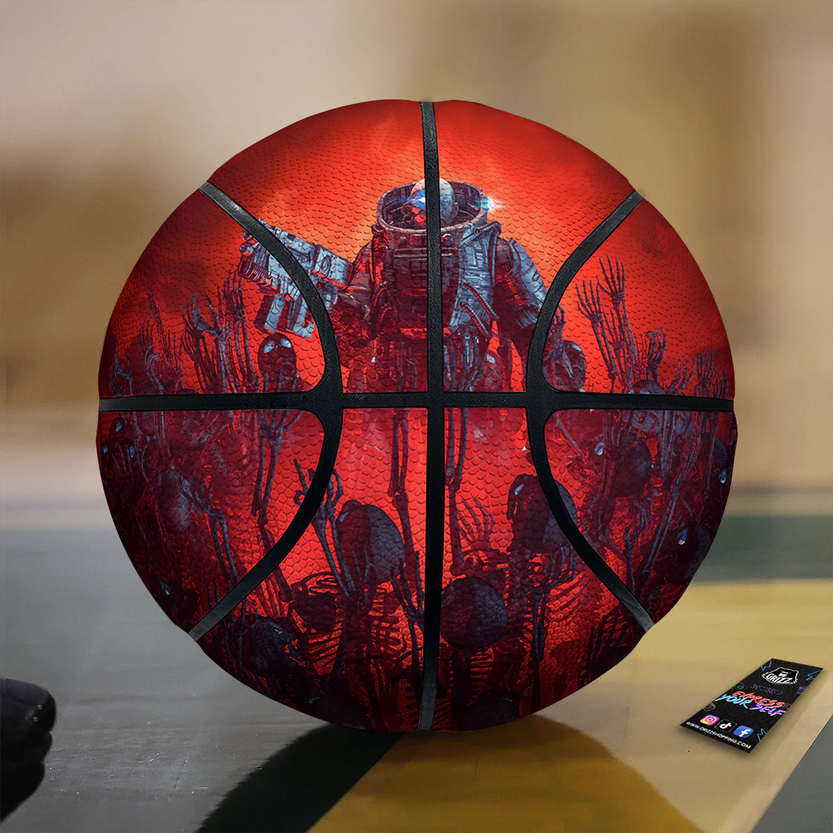 Red Robot And Skeleton Troop Print Basketball