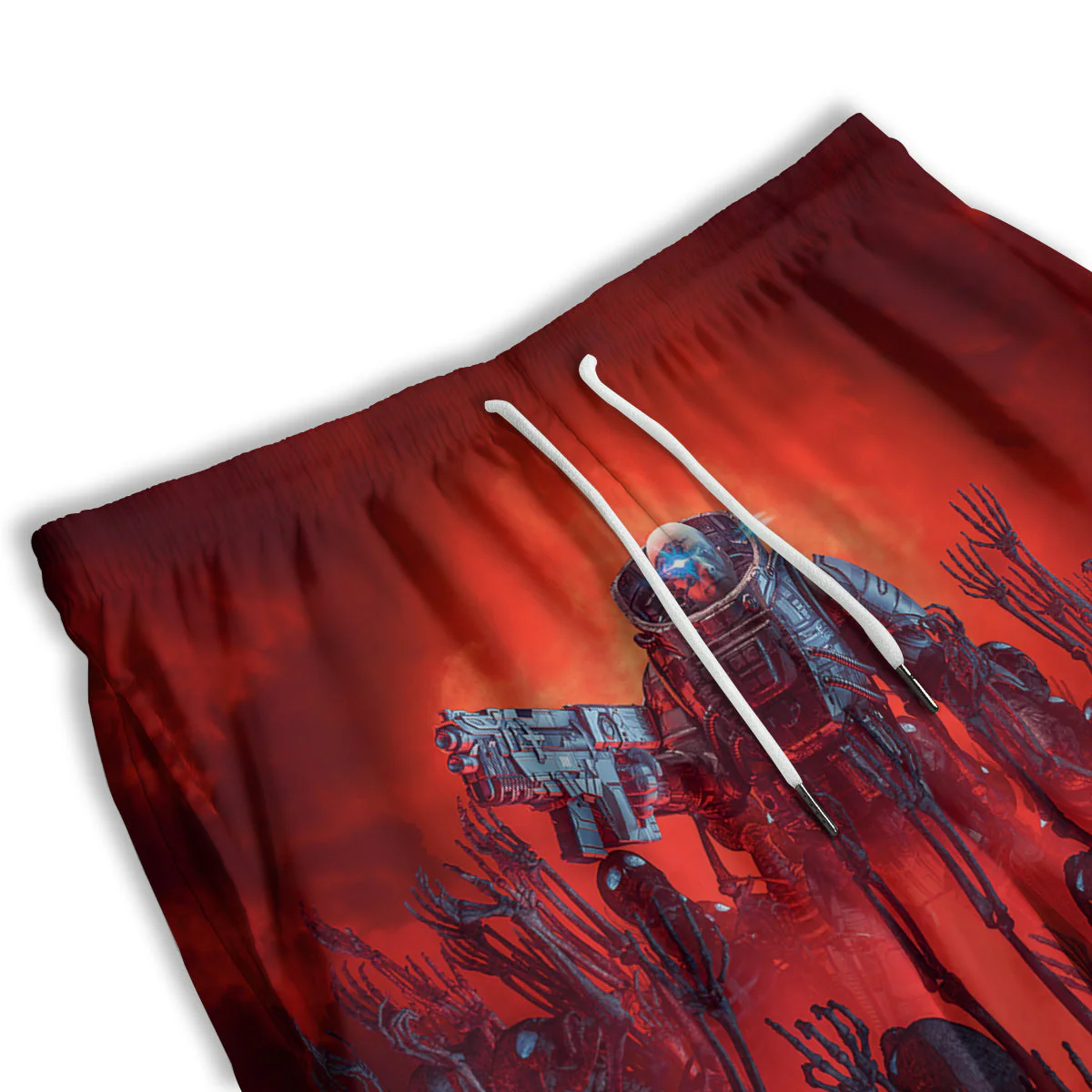 Red Robot And Skeleton Troop Print Men's Athletic Shorts - Image 3