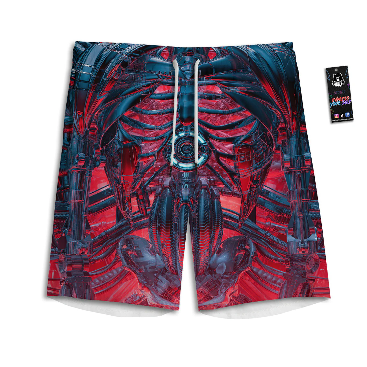 Red Robot Cyberpunk Print Men's Athletic Shorts