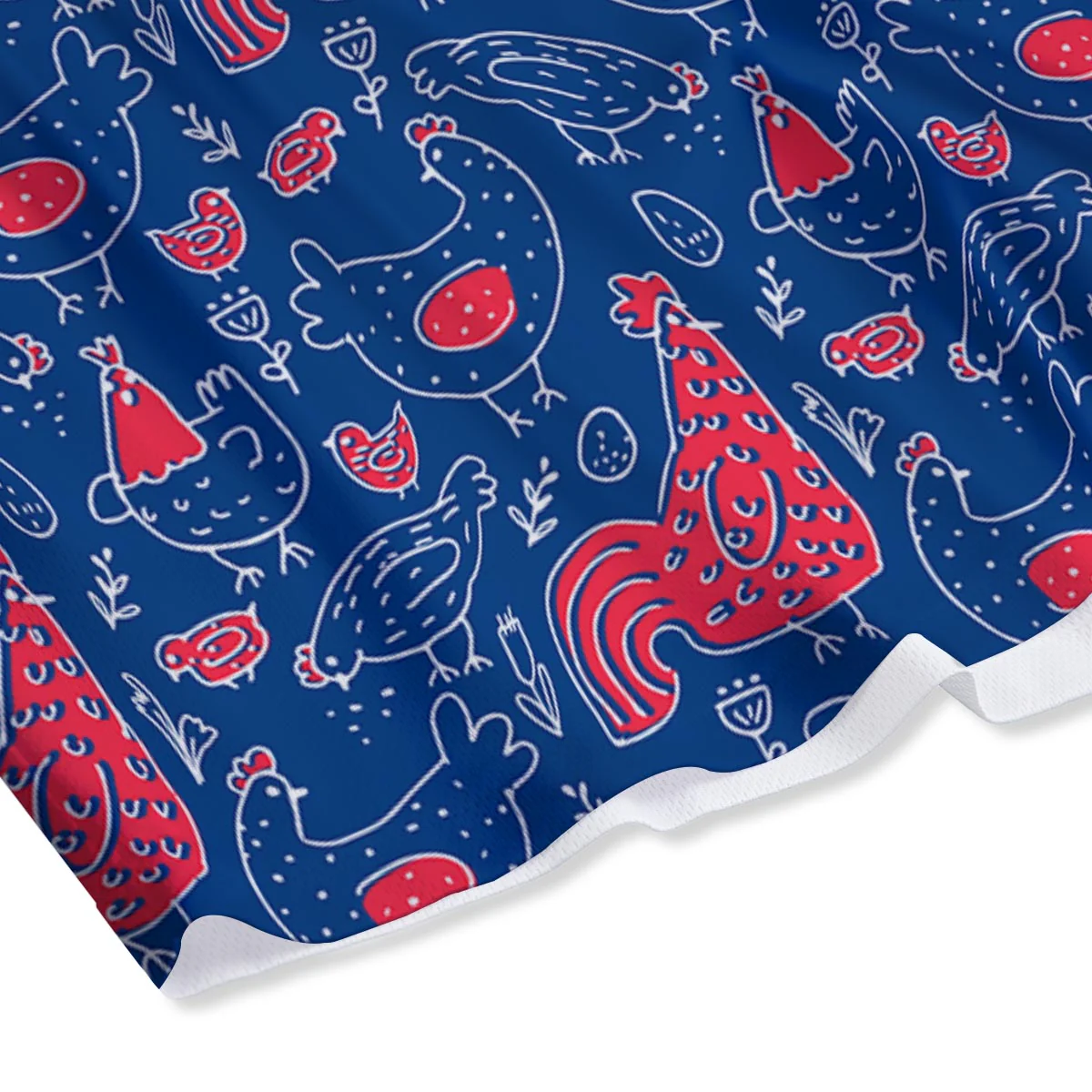 Red Rooster Blue Print Pattern Mesh Shorts - Image 4