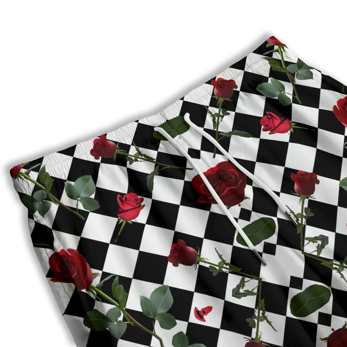 Red Roses And Argyle Print Pattern Men's Athletic Shorts - Image 3