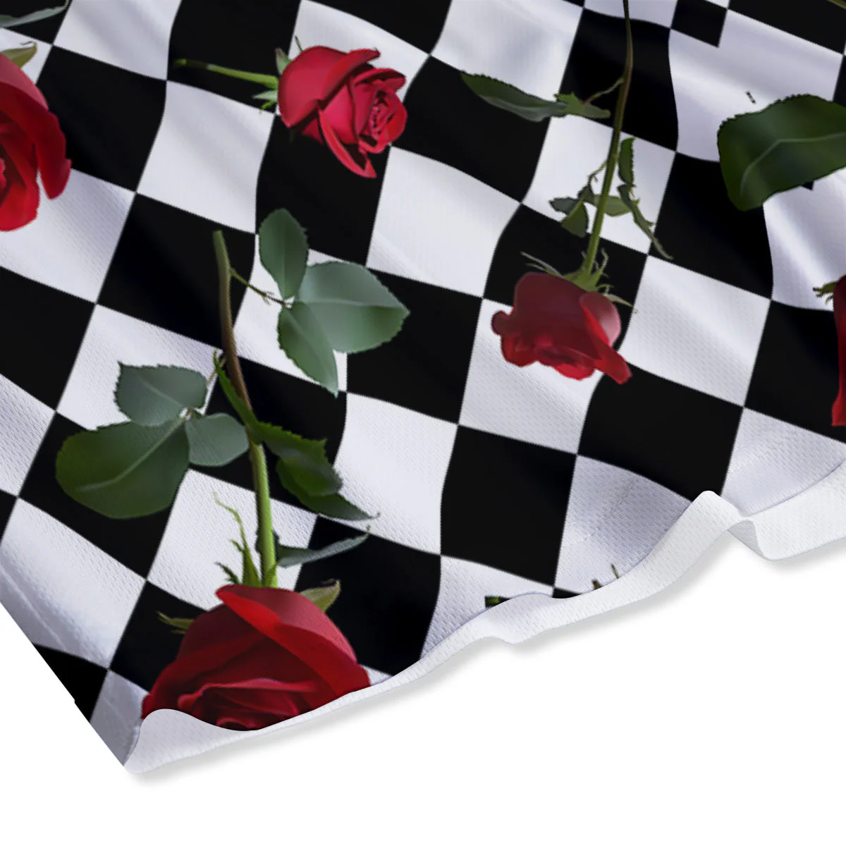 Red Roses And Argyle Print Pattern Mesh Shorts - Image 4