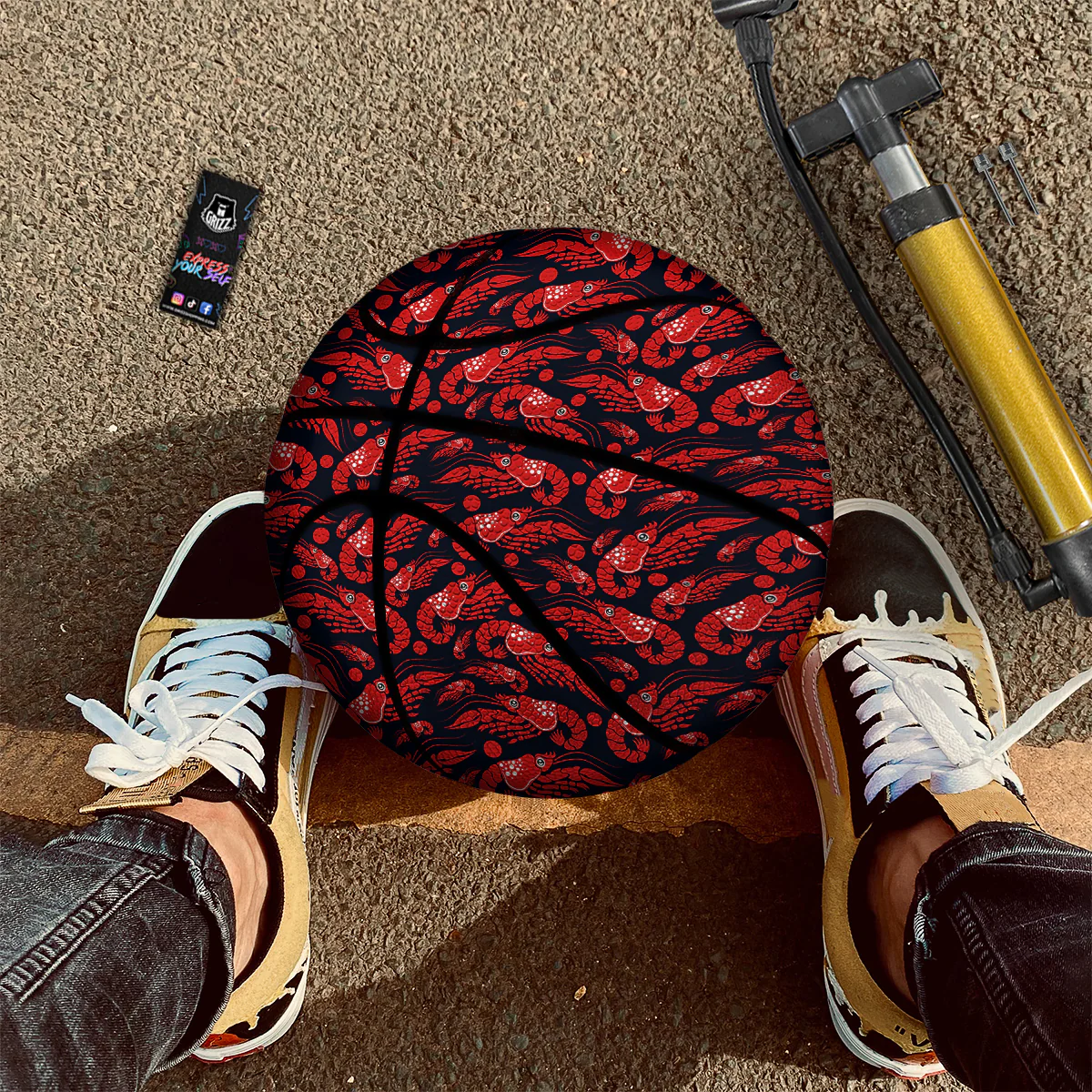 Red Shrimps Print Pattern Basketball - Image 2