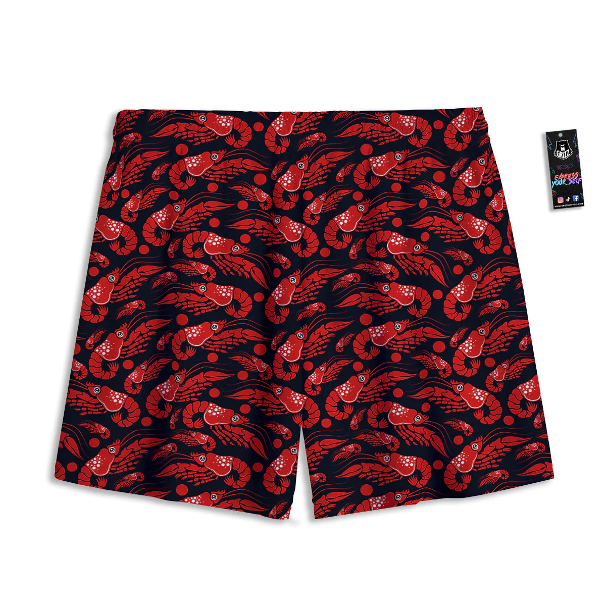 Red Shrimps Print Pattern Mesh Shorts - Image 2