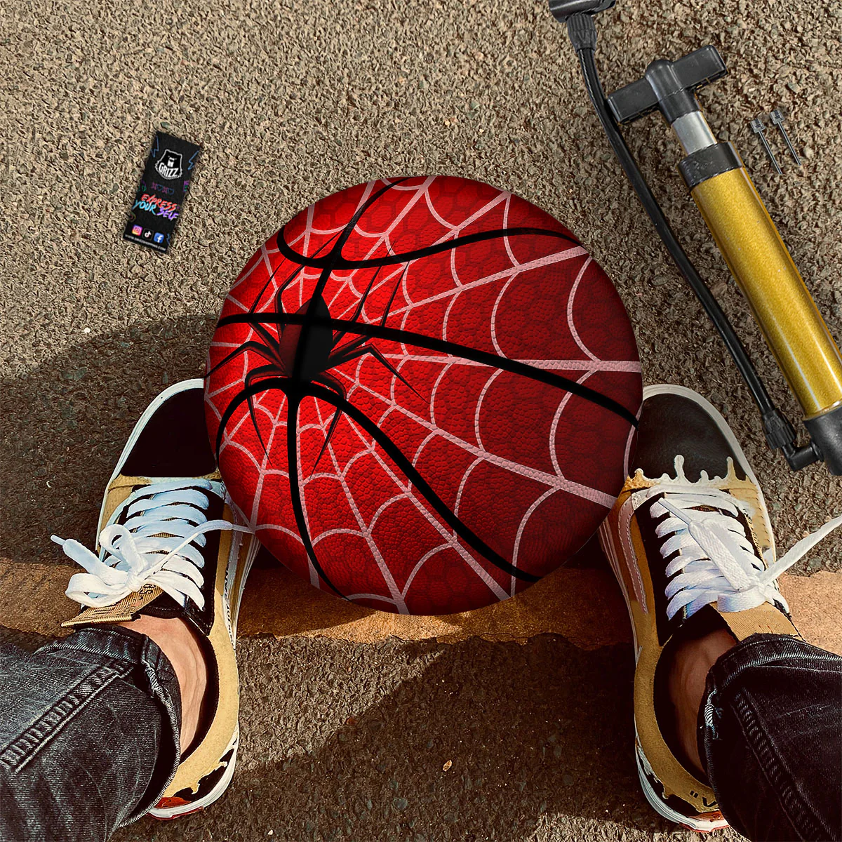 Red Spider Web Cobweb trap Print Basketball - Image 2