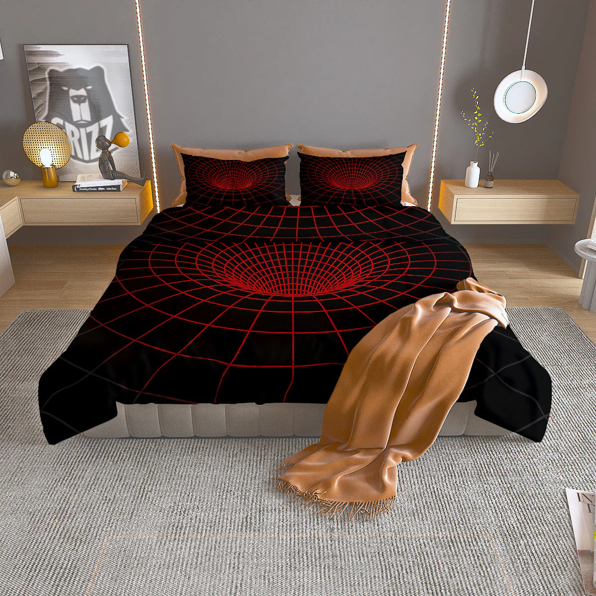 Red Techno Funnel Print Duvet Cover Bedding Set