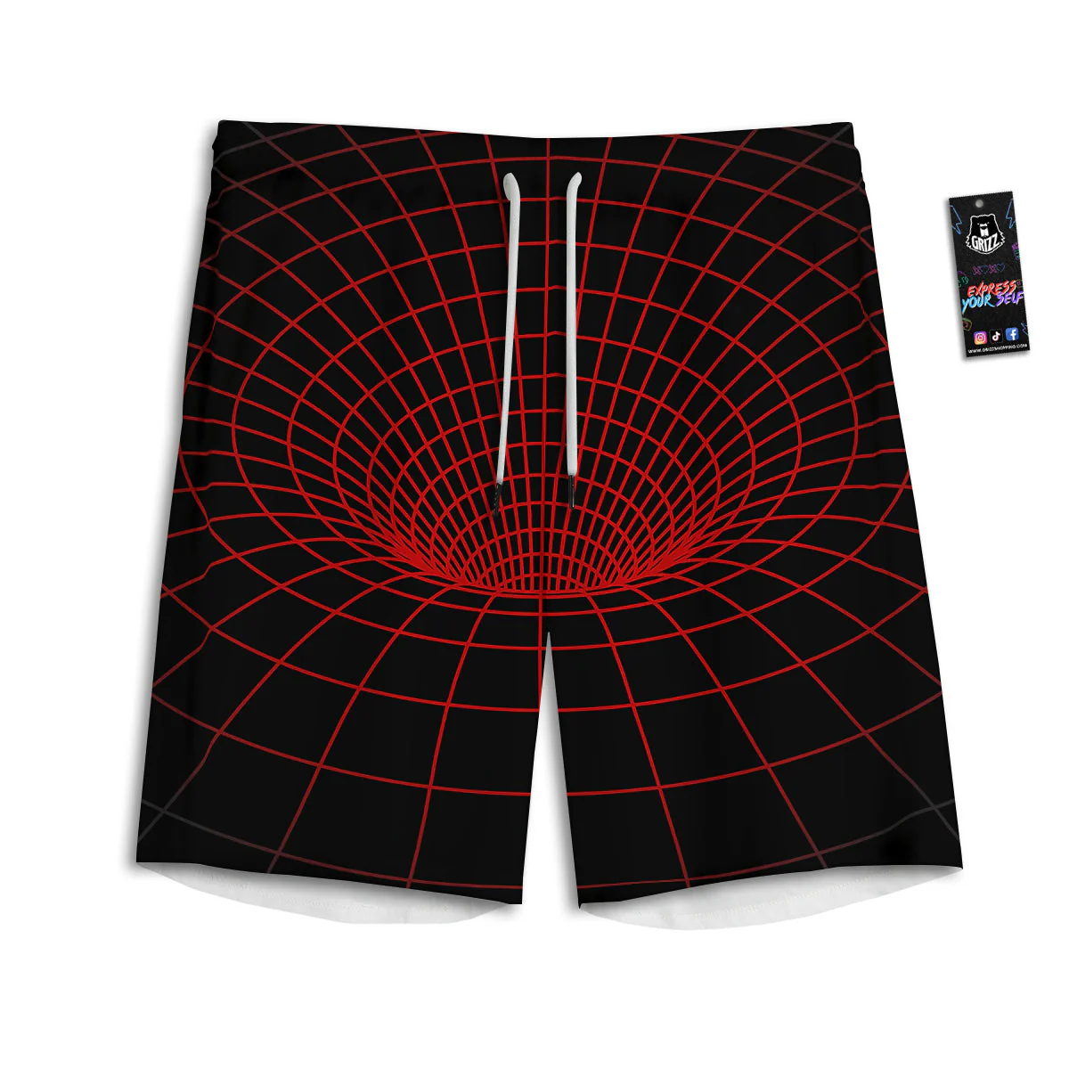 Red Techno Funnel Print Men's Athletic Shorts
