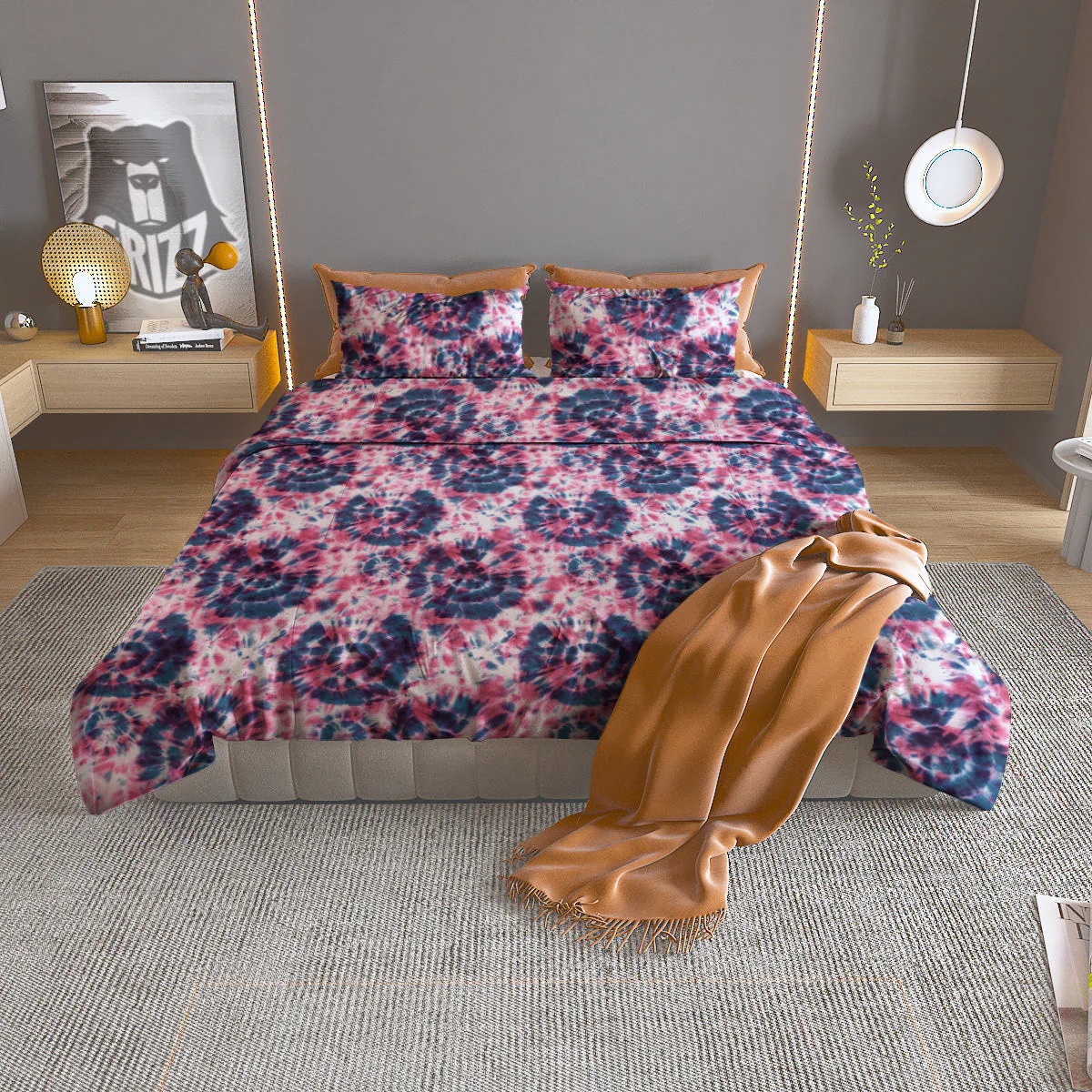 Red Tie Dye Blue Shibori Print Pattern Duvet Cover Bedding Set