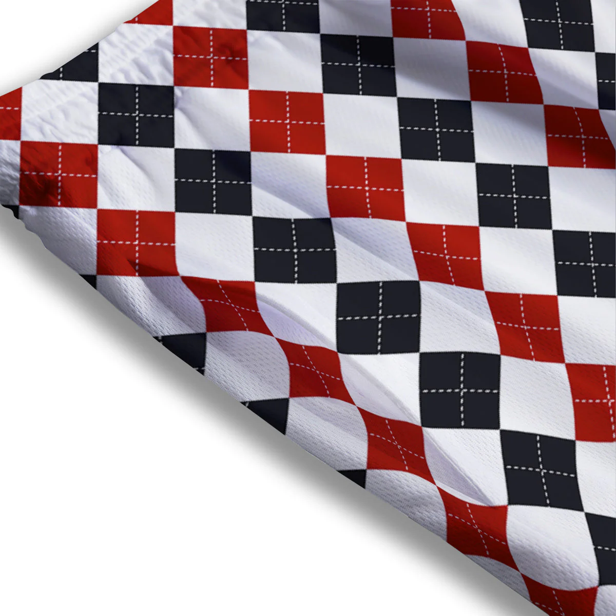 Red White And Black Argyle Print Pattern Mesh Shorts - Image 3