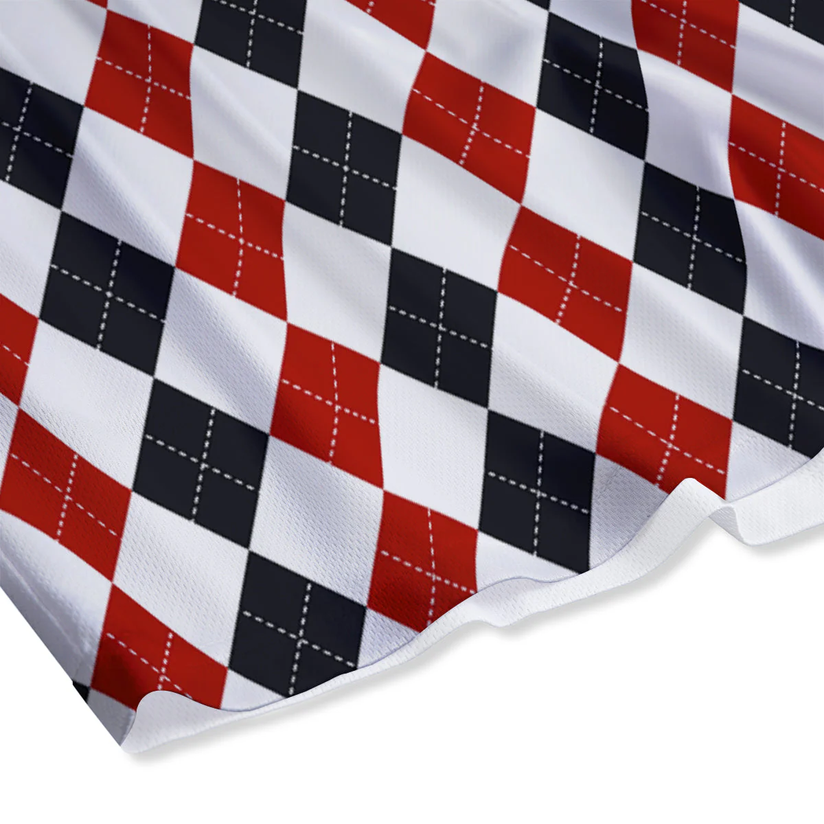 Red White And Black Argyle Print Pattern Mesh Shorts - Image 4