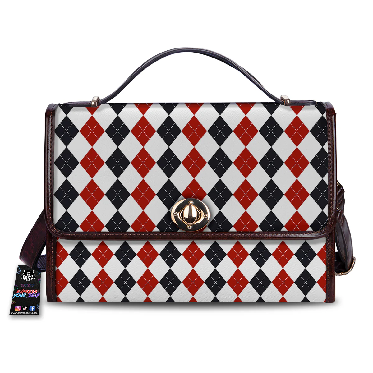 Red White And Black Argyle Print Pattern Women's Satchel Bag