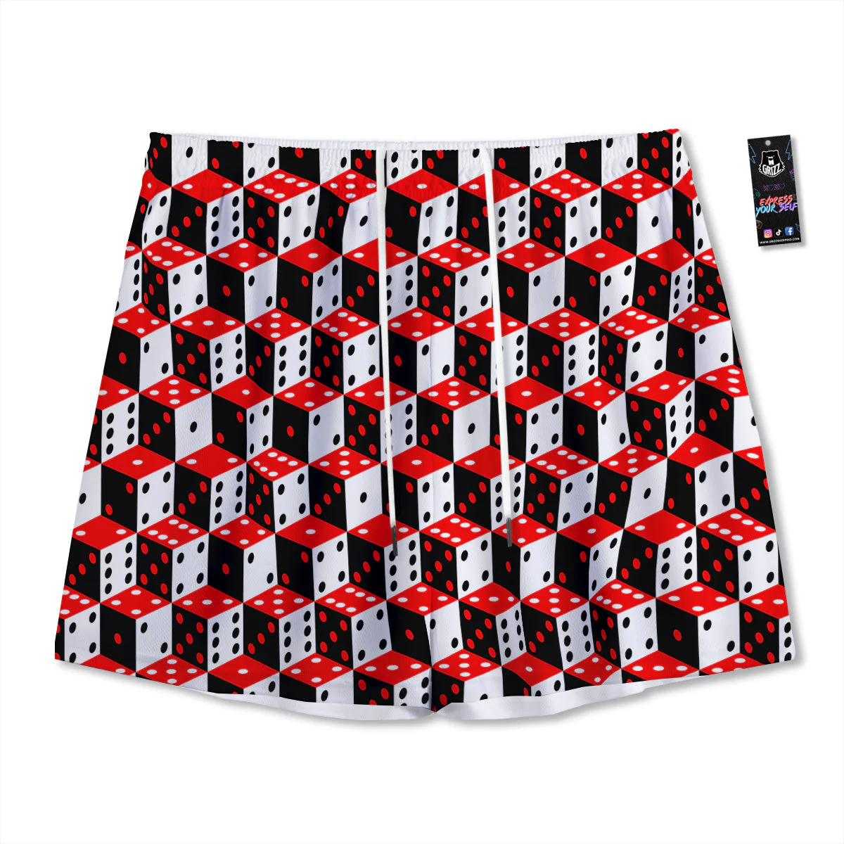 Red White And Black Dice Print Pattern Mesh Shorts