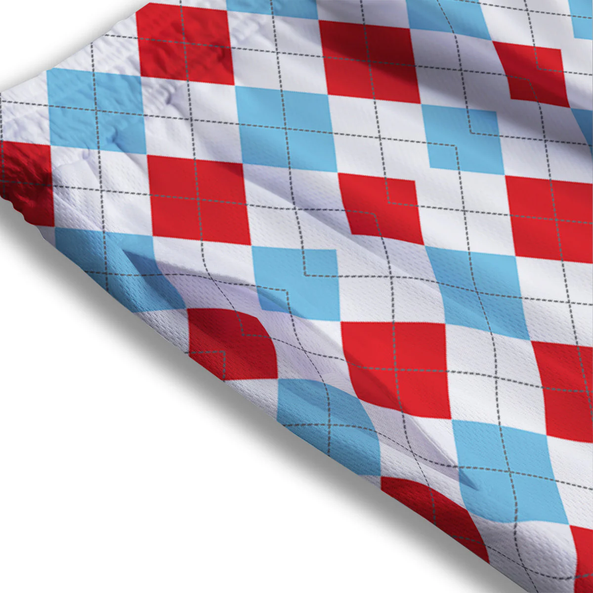 Red White And Blue Argyle Print Pattern Mesh Shorts - Image 3