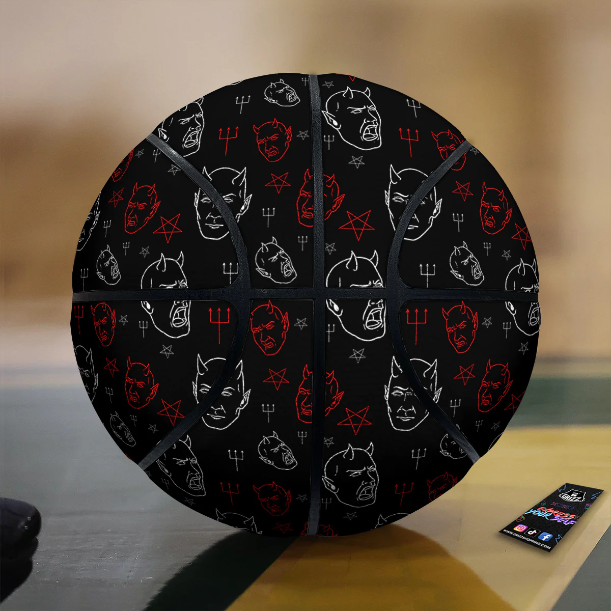 Red White Satan Head Print Pattern Basketball