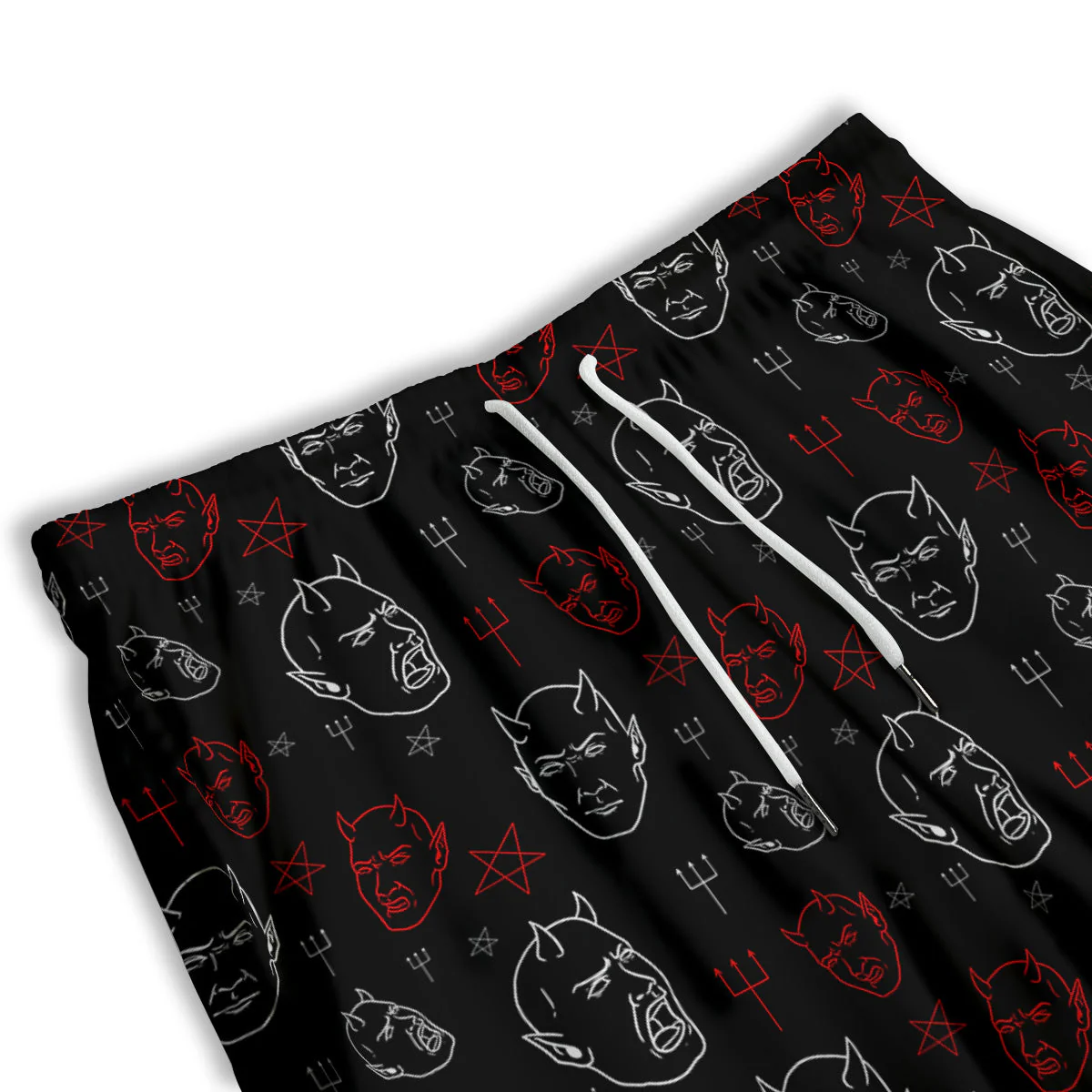 Red White Satan Head Print Pattern Men's Athletic Shorts - Image 3