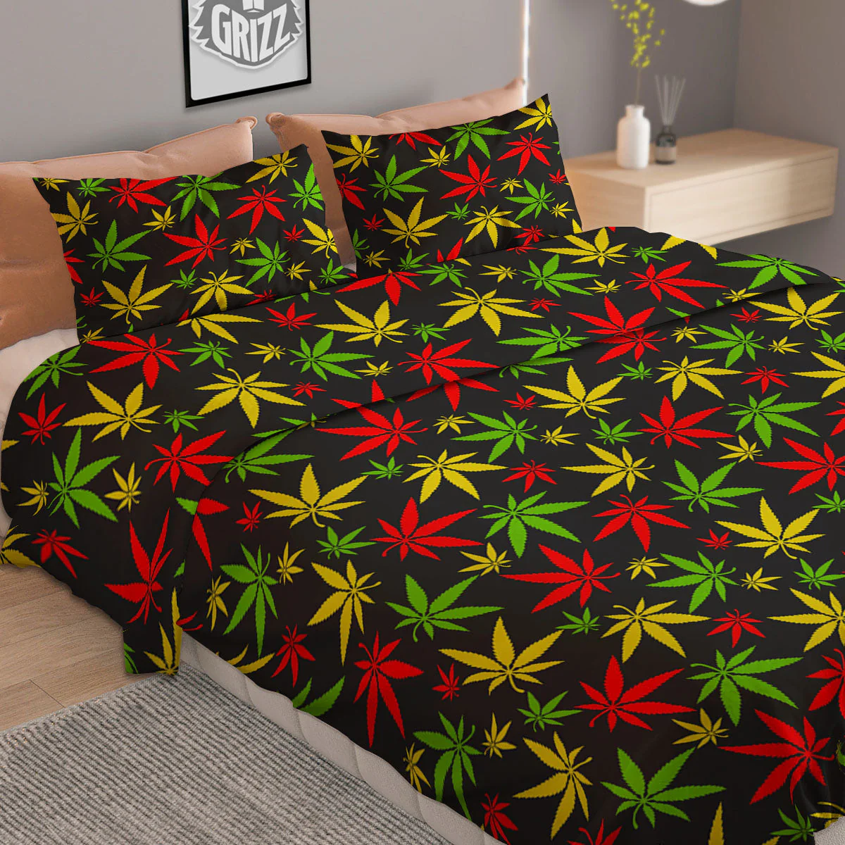 Reggae Hemp Leaf Print Pattern Duvet Cover Bedding Set - Image 2
