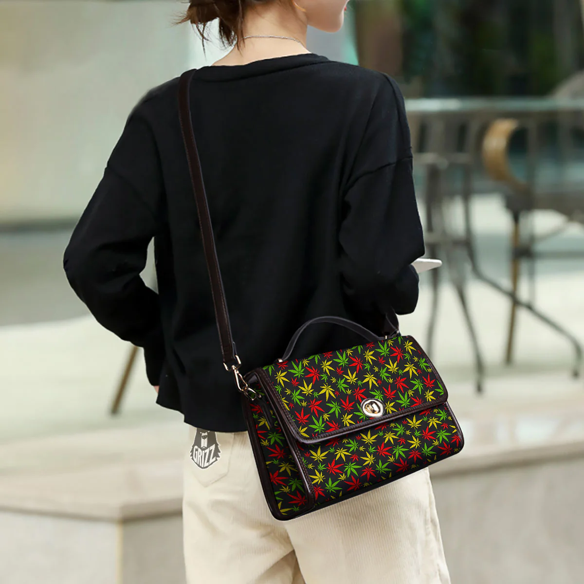 Reggae Hemp Leaf Print Pattern Women's Satchel Bag - Image 3