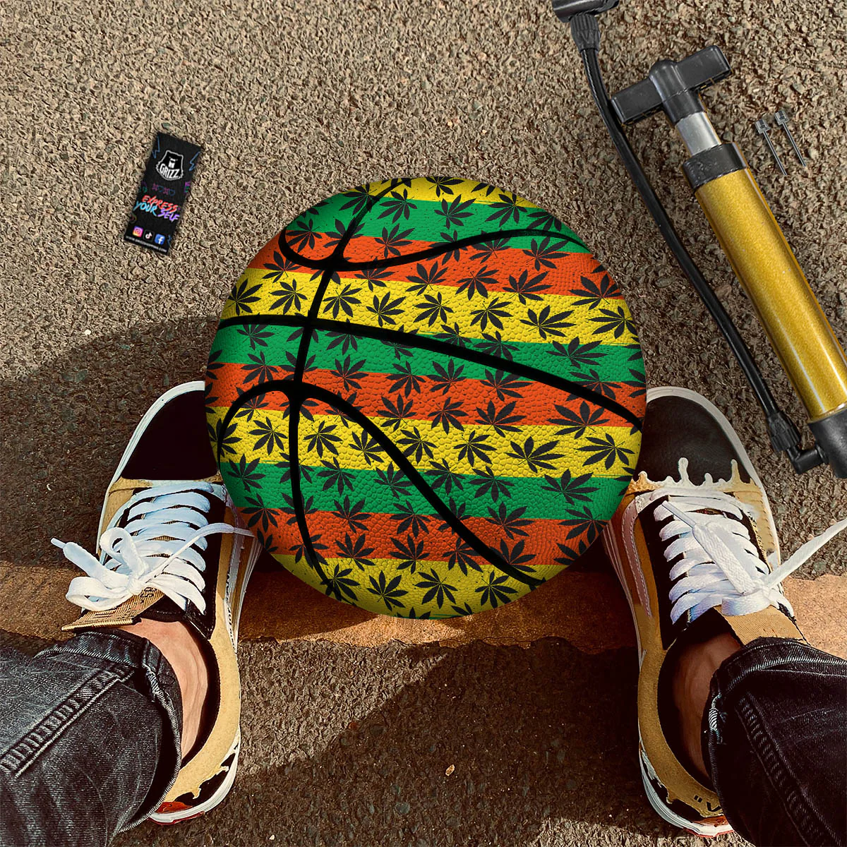 Reggae Hemp Leaves Classic Print Pattern Basketball - Image 3