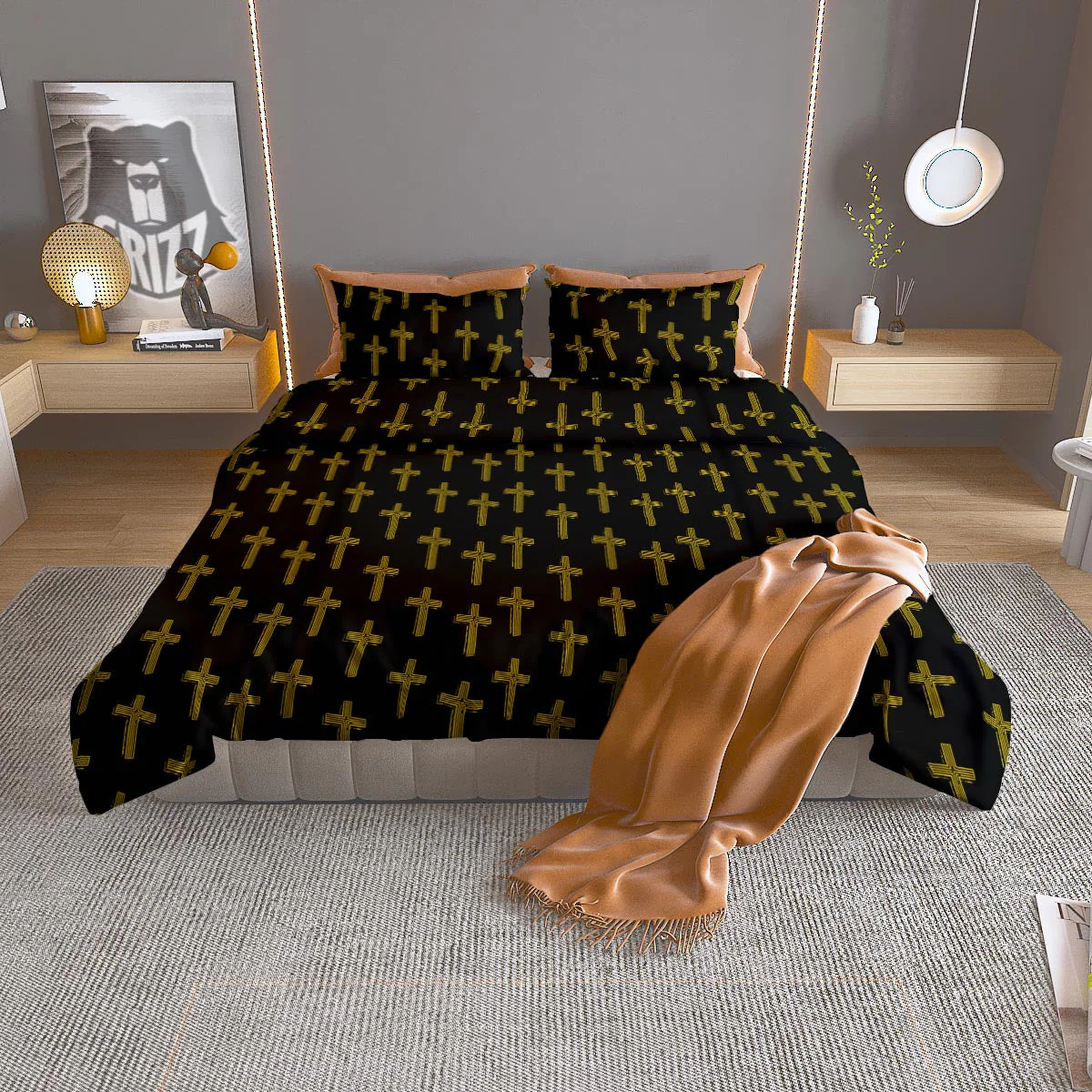 Religious Christian Cross Print Pattern Duvet Cover Bedding Set