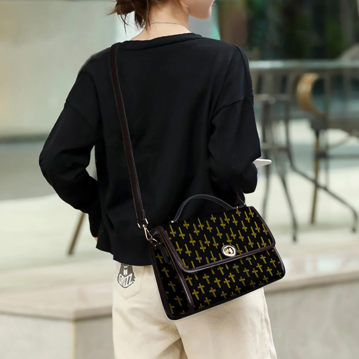 Religious Christian Cross Print Pattern Women's Satchel Bag - Image 3