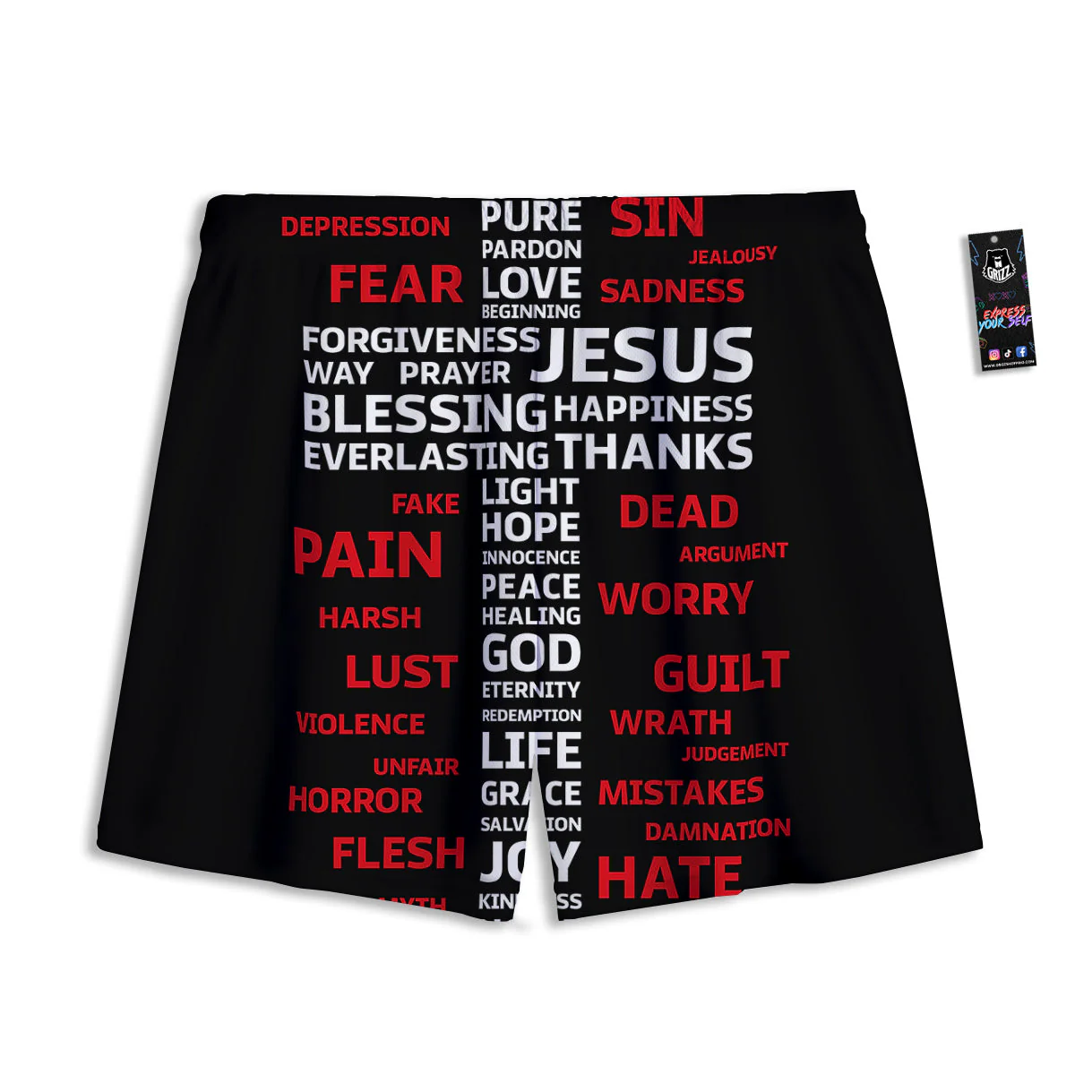 Religious Words Christian Cross Print Mesh Shorts - Image 2