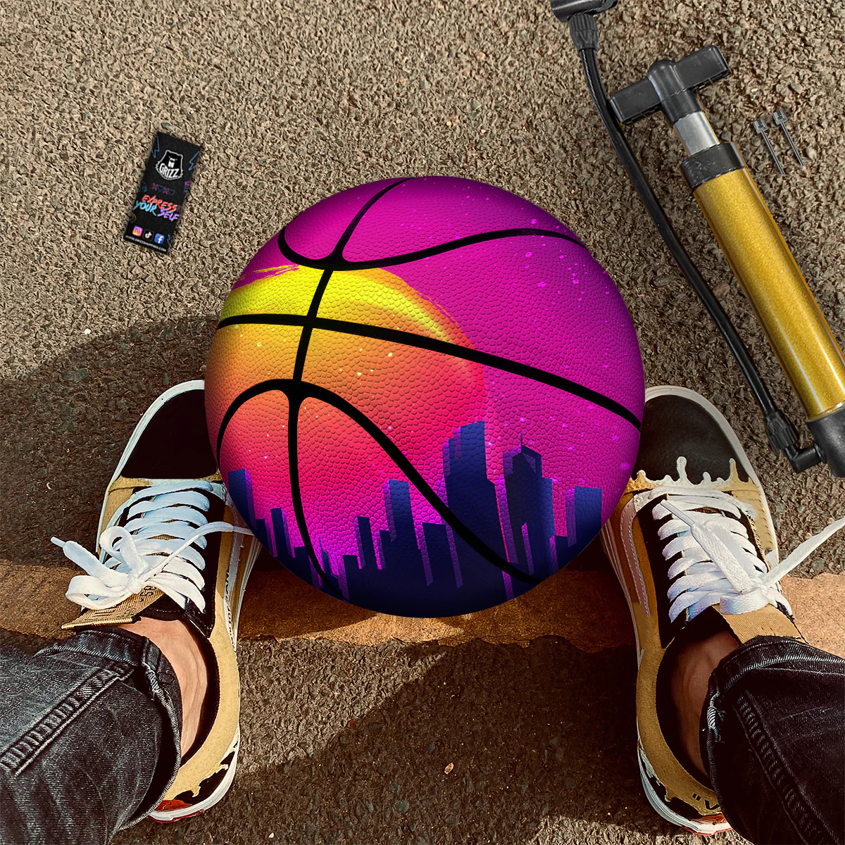 Retro City Sunrise Print Basketball - Image 2