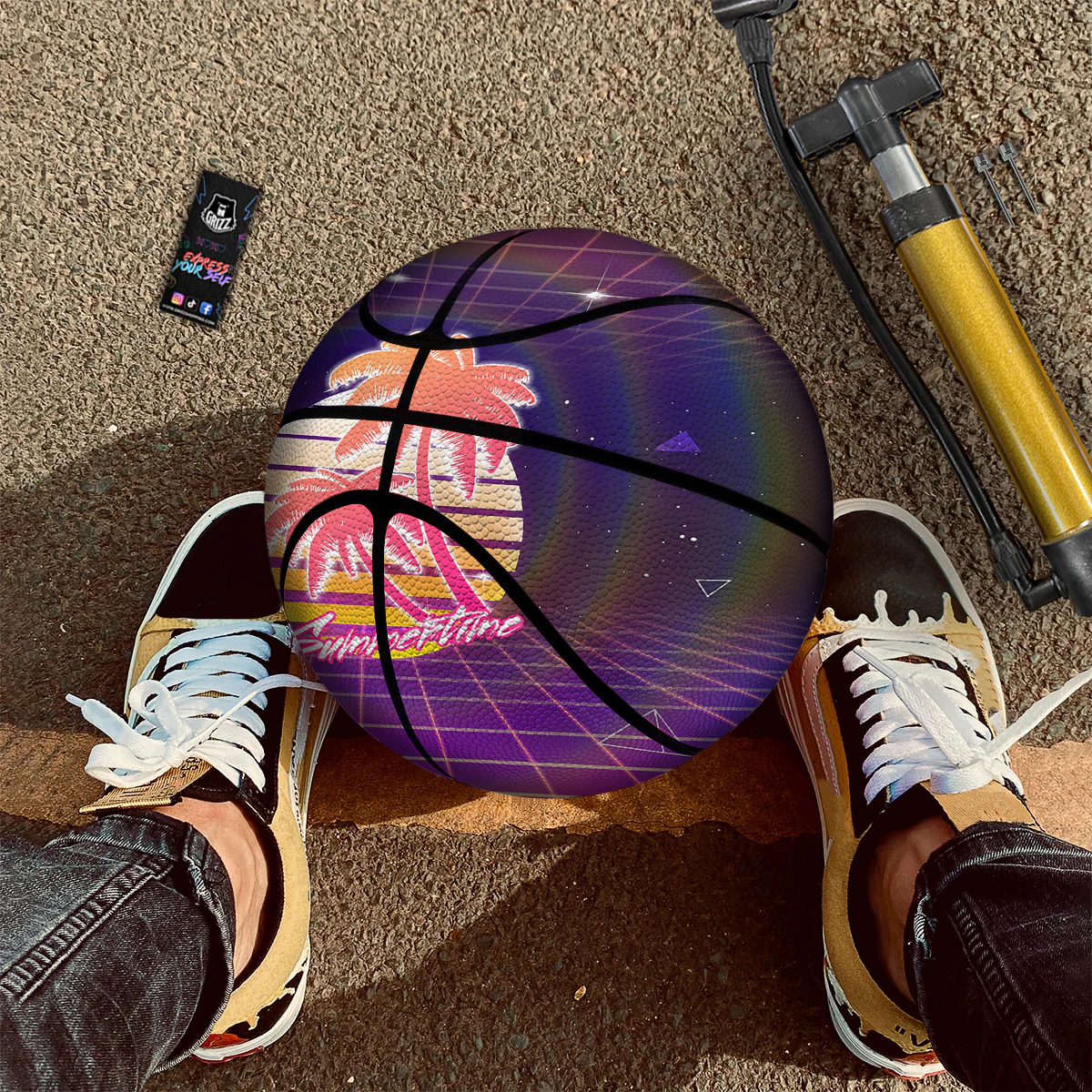 Retro Futuristic Palms Summer Time Print Basketball - Image 2