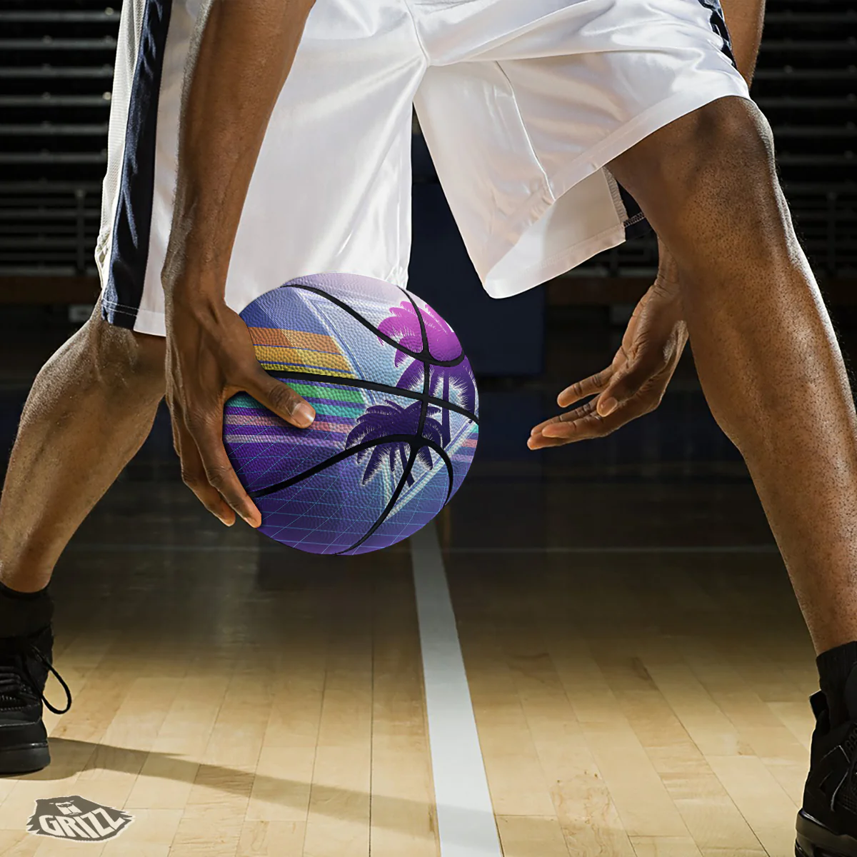 Retro Futuristic Palms Tree Print Basketball - Image 3