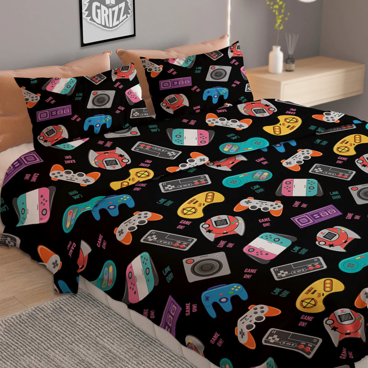 Retro Video Game Controller Print Pattern Duvet Cover Bedding Set - Image 2