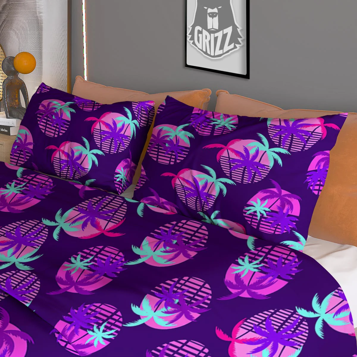 Retrowave Sunset Palm Tree Print Pattern Duvet Cover Bedding Set - Image 3