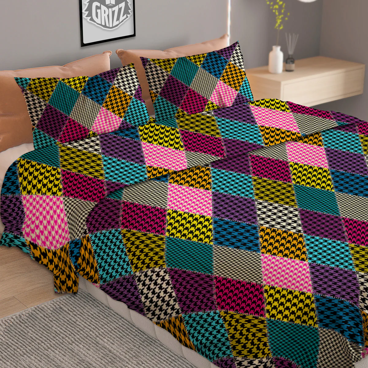 Rhombuses Houndstooth Colorful Print Pattern Duvet Cover Bedding Set - Image 2